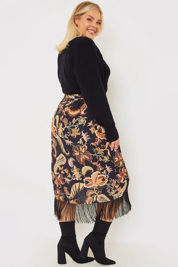 Paisley Print Wrap Midi Skirt
